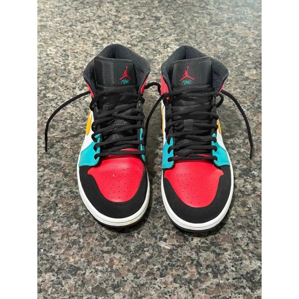 Air Jordan 1 Mid Multi-Color Red Blue Yellow Black 554724-125 Mens‎ 9.5